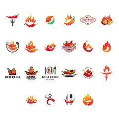 Set of Hot chili logo design concept. Fire chili logo symbol. Spice food illustration - obrazy, fototapety, plakaty