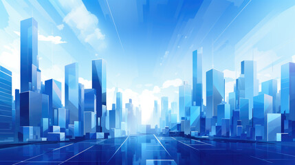 Obraz premium Generative ai illustration of Abstract skyscrapers in white and blue