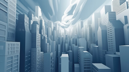 Obraz premium Generative ai illustration of Abstract skyscrapers in white and blue