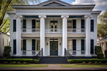 greek revival style building with fluted pilasters - obrazy, fototapety, plakaty