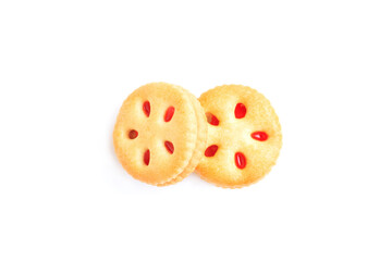 Cookies biscuit with strawberry cream isolated on white background, Sandwich Cookies 