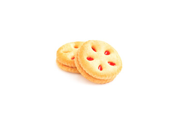 Cookies biscuit with strawberry cream isolated on white background, Sandwich Cookies 