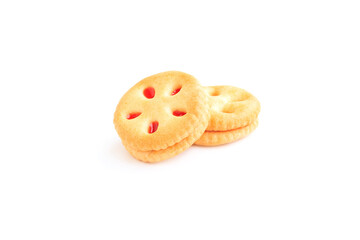 Cookies biscuit with strawberry cream isolated on white background, Sandwich Cookies 