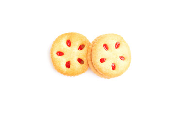 Cookies biscuit with strawberry cream isolated on white background, Sandwich Cookies 