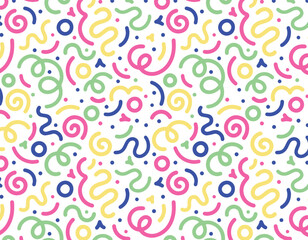 Abstract background pattern. Vector seamless repeat of doodle squiggles and dots. Design element. Colorful line doodle seamless pattern