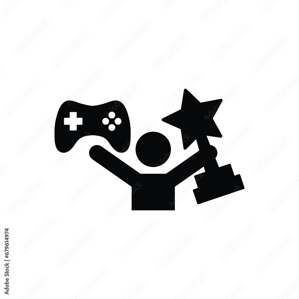 Wall mural video game winner icon vector with trophy Cybersport icon 