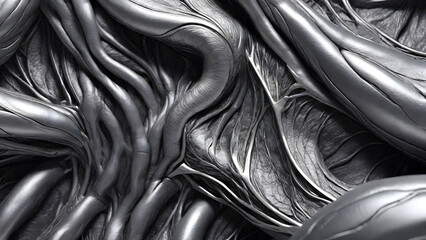 Obraz premium Futuristic muscles reticular tissues, layered silver and black muscles, skin muscles