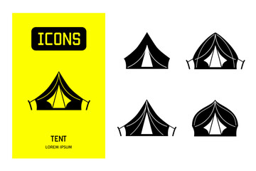 Set of flat line icons of tent. Vector design for business and stock.