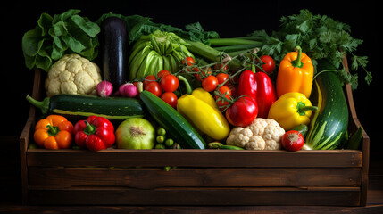 The box is filled with colorful fresh vegetables.Generative AI