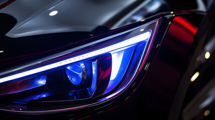 Modern Car Headlight Design with LED and Xenon Lamps Closeup