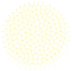 Ein kreisrundes, grafisches Geflecht aus gelben, sich überlagernden Sternen mit Farbverläufen - Design als Hintergrund, Überlagerung, Overlay und anderweitigen Gestaltungsmöglichkeiten