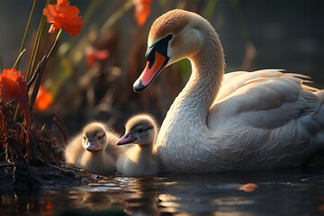 mother goose and her chicks