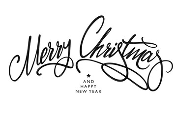 Merry Christmas vector brush hand drawn lettering.