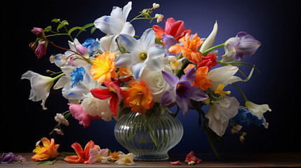 Glass of fresh spring flowers in vase