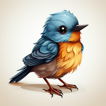 recommend clip art: cute bird, simple line art with color, on white background