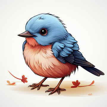 recommend clip art: cute bird, simple line art with color, on white background