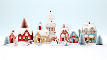 Whimsical Winter Village Snow Covered Houses Festive Christmas Trees Holiday Scene