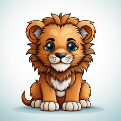 cute lion, simple line art with color, on white background