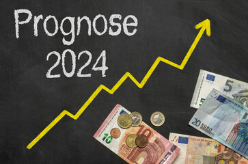 Tafel mit Geld - Prognose 2024 - obrazy, fototapety, plakaty