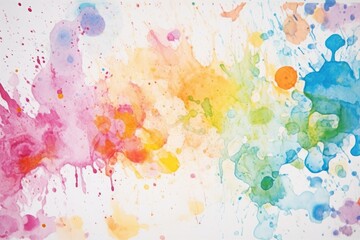 splatters of vibrant watercolor on white paper