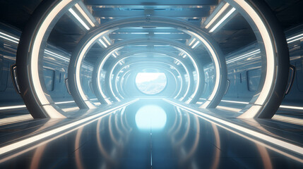 Empty silver futuristic tunnel. Technology Design.
