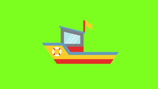 Animated 3D Boat Icon Loop Modules with Alpha Matte. Animation on green Background