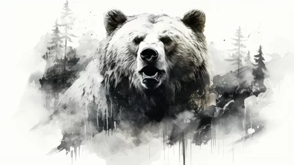 Foto op Plexiglas hand sketch of bear animal in white and black © mariiaplo