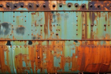 detailed part of a cargo ships hull, rivets and paint