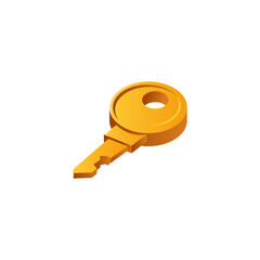 Golden game key, fairy tale magic game ui element, password symbol icon, secret security interface vector object