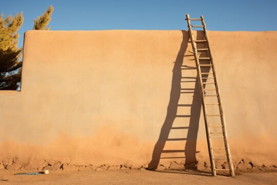 Ladder Leaning Against A Pueblo Adobe Wall