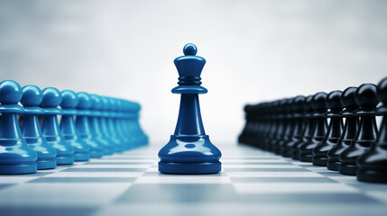 Leadership and managerial concepts in corporate and business, Significant blue pawn representing the authority of an individual - obrazy, fototapety, plakaty