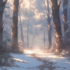forest, tree, fog, nature, light, sun, landscape, autumn, trees, misty, mist, woods, sunlight, morning, wood, winter, foggy, ai