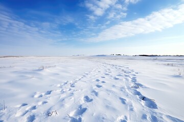 Fototapeta na wymiar a dog sled track across a snowy tundra