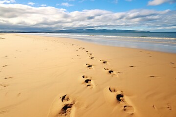 a view of big footprints on a sandy beach