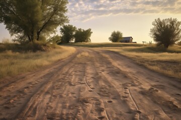 Fototapeta premium hoofprints etched into a dusty dirt road