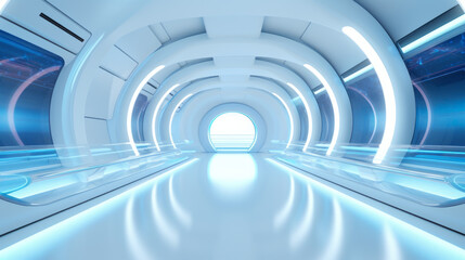 Empty silver tunnel. Technology futuristic background.