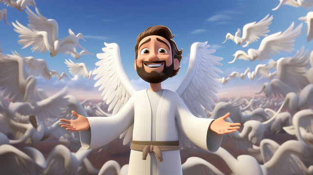 The six pillars of Iman are: belief in angels. Al Iman.  Illustration for children's textbooks on the fundamentals of Islam.