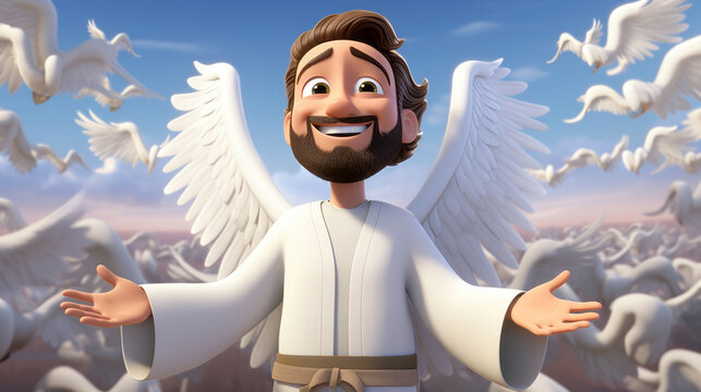 The six pillars of Iman are: belief in angels. Al Iman.  Illustration for children's textbooks on the fundamentals of Islam.