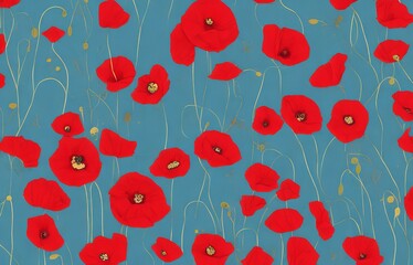 Red poppies on blue background Remembrance Day Armisti