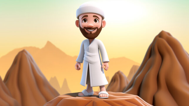 The six pillars of Iman are:  belief in prophets. Al Iman.  Illustration for children's textbooks on the fundamentals of Islam.