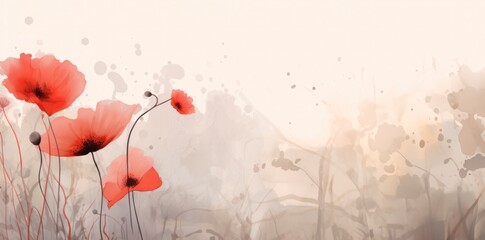 watercolor illustration of red poppy background banner remembrance day poppies illustration, wallpaper banner copy space for text 