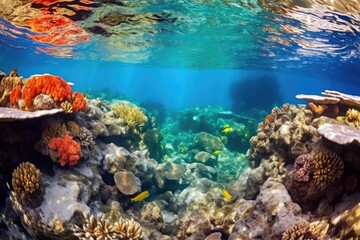 Naklejka na ściany i meble brightly coloured coral reef under crystal-clear water