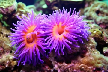 Naklejka na ściany i meble a pair of clownfish in a blooming anemone