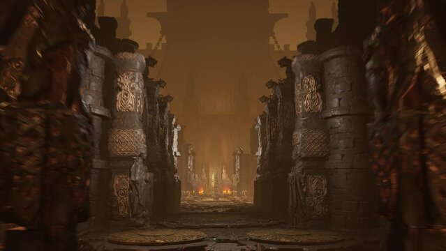 Imposing Dark Castle, Lava, Gargoyle, Fire, Darkness, Statue 3D Animations Rendering CGI Cinematic 4K