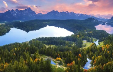 Default A serene mountain landscape with a reflective lake sur