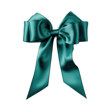 Teal blue satin ribbon with bow isolated on transparent background