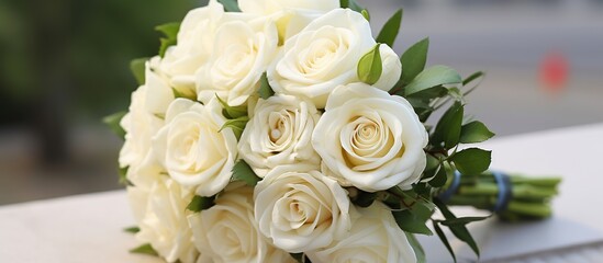 Bridal bouquet of white rose in bright colors