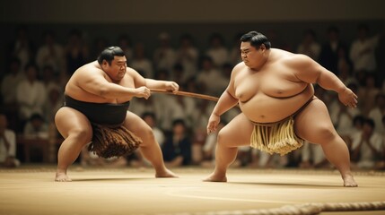 sumo fighters in the arena will compete - obrazy, fototapety, plakaty