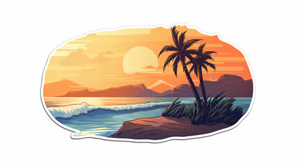 Fototapeta na wymiar tropical beach sticker isolated on white background