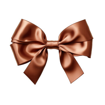Bronze metallic bow and ribbon isolated on transparent background